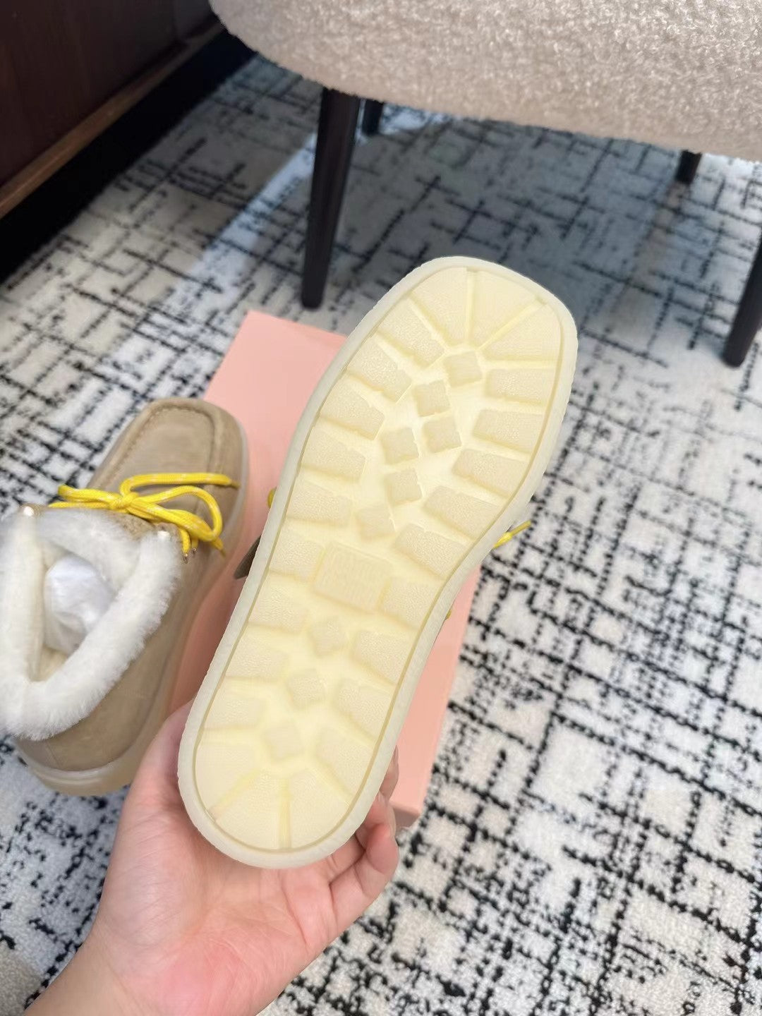 Miu Ankle Boots Light Brown Fleece Lining Cow Suede