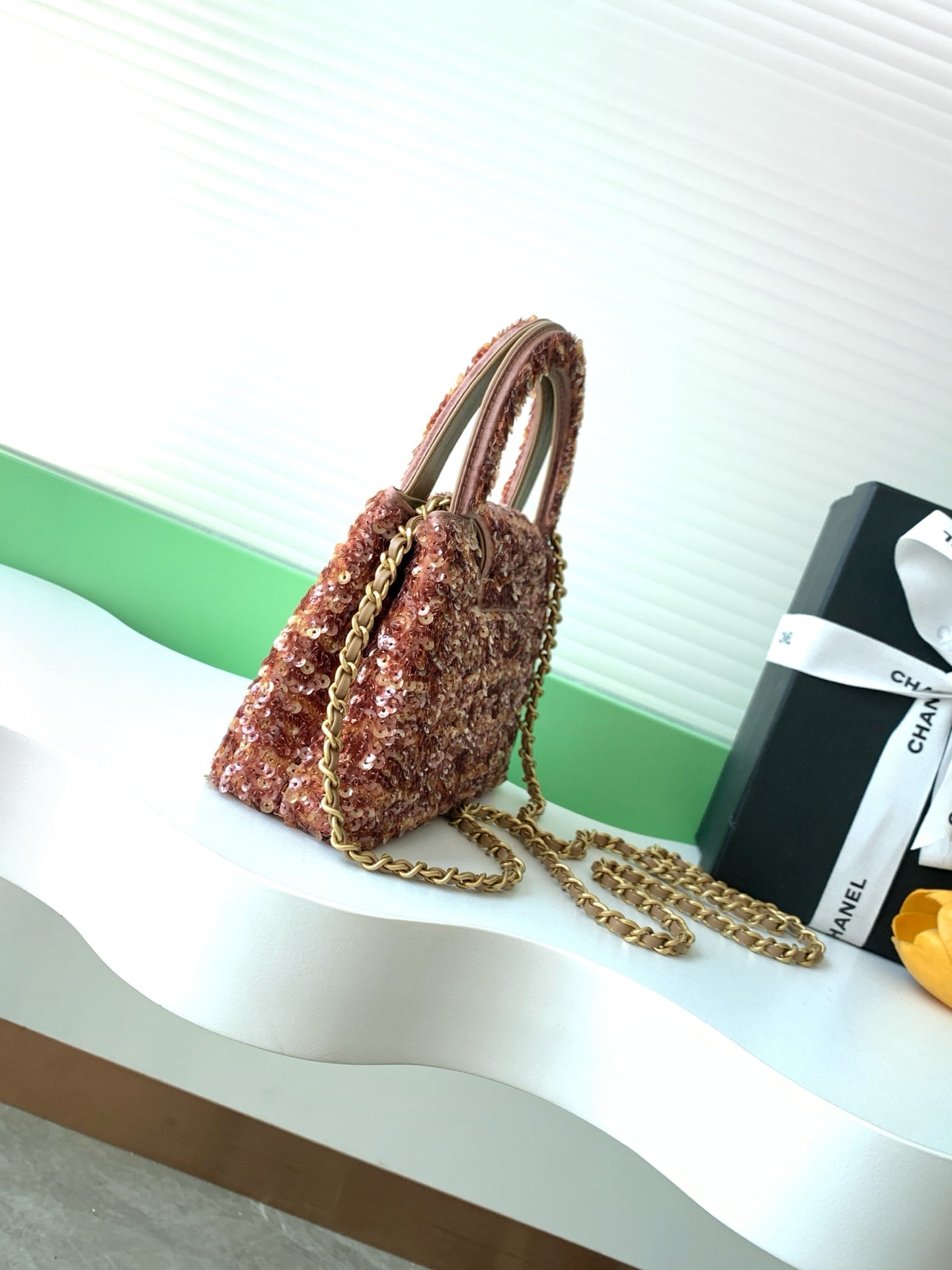 Chanel 2025 Kelly Bag 19cm Pinkish-brown Sequin Leather 319629