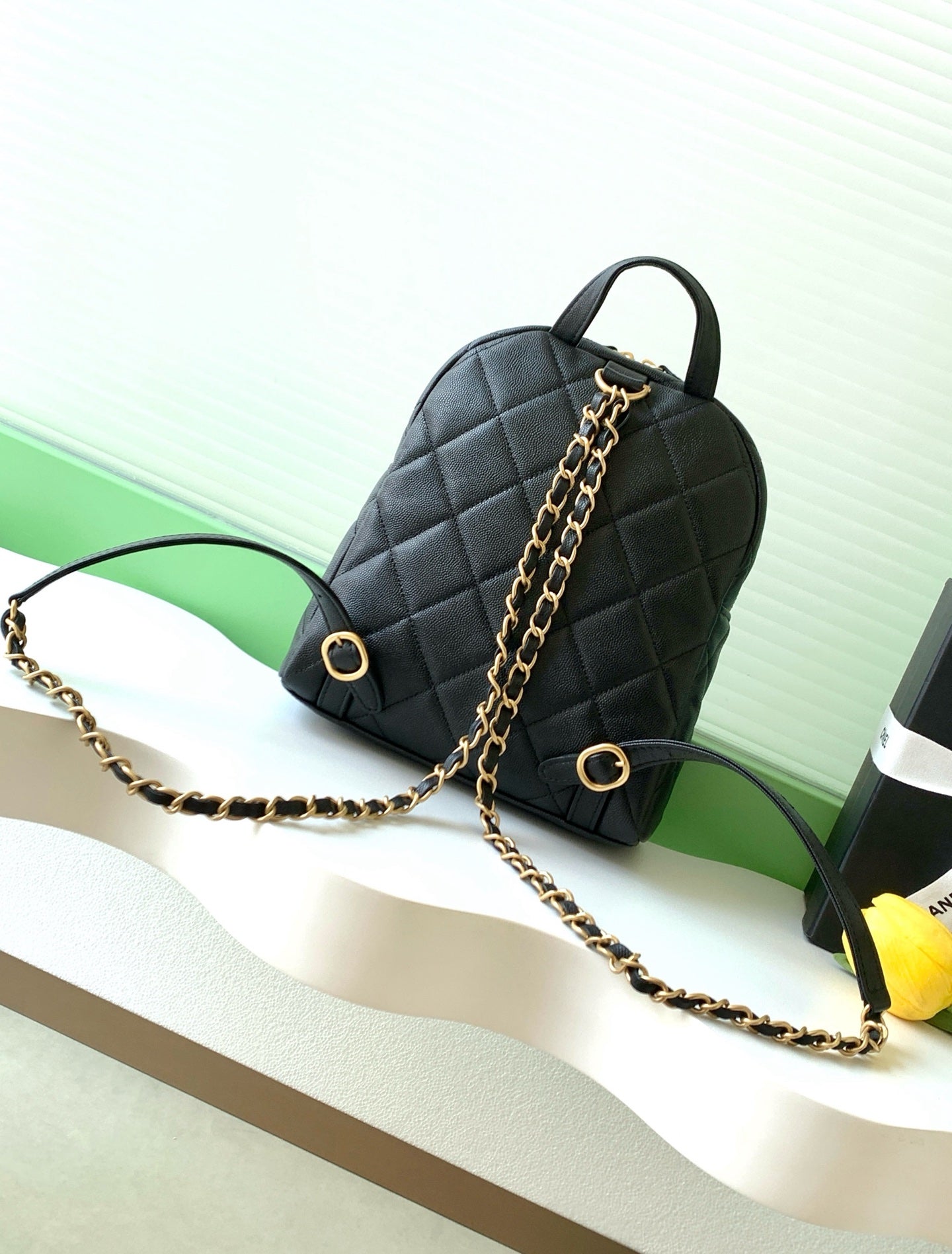 Chanel 25K Backpack Black Gold Lambskin 295192