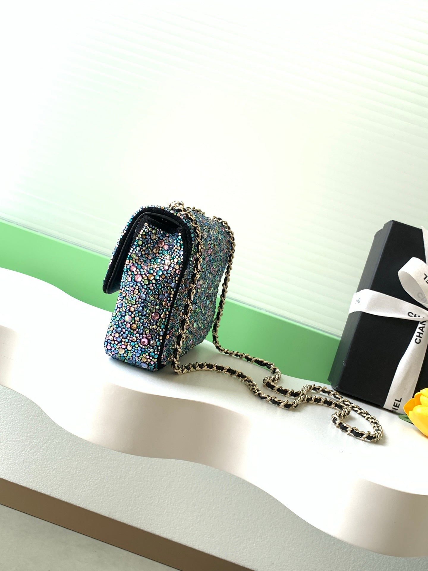 Chanel 2026 Flap Bag 21cm Blue mix Colors Sequin Leather 325283