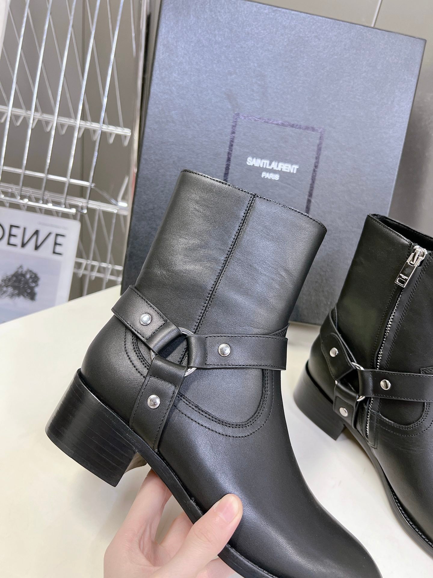 SL HARNESS BOOTS BLACK CALFSKIN