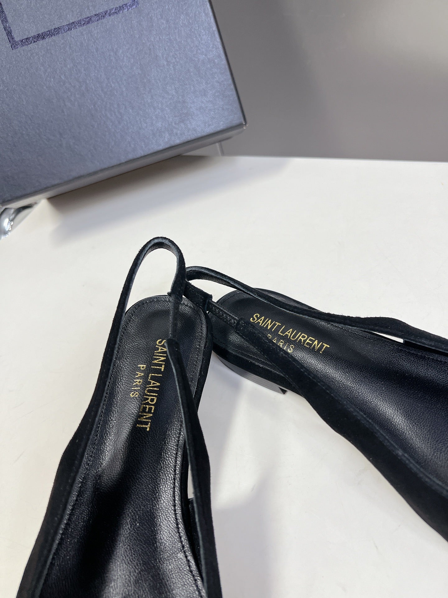 SL SQUARE BUCKLE SLINGBACK BLACK SUEDE