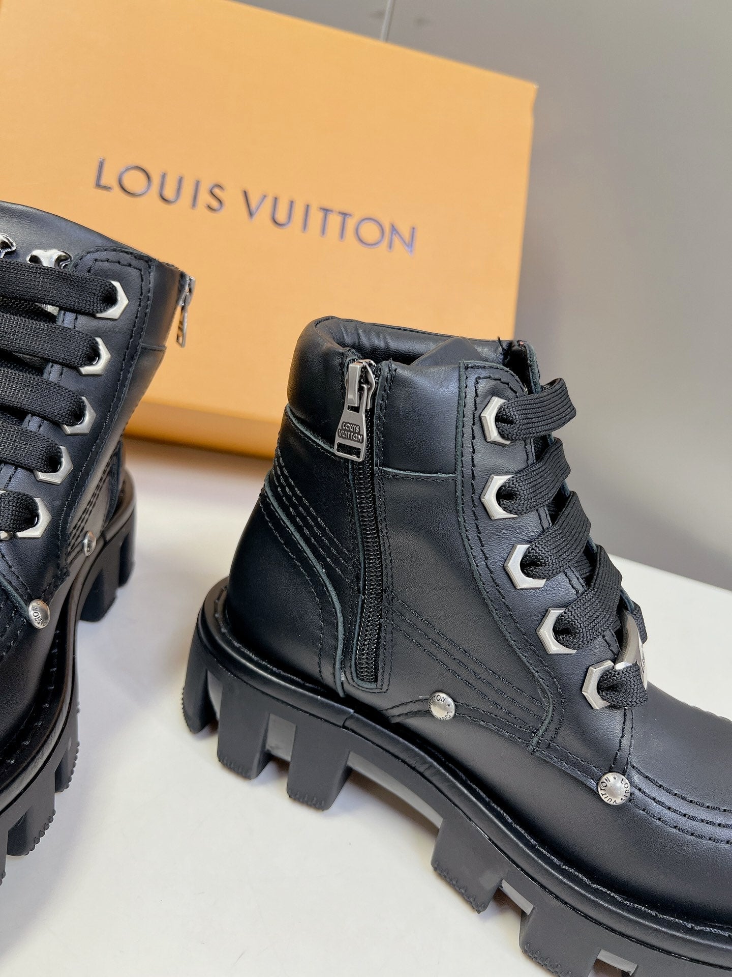 LV Checker Ankle Boots Black Lambskin