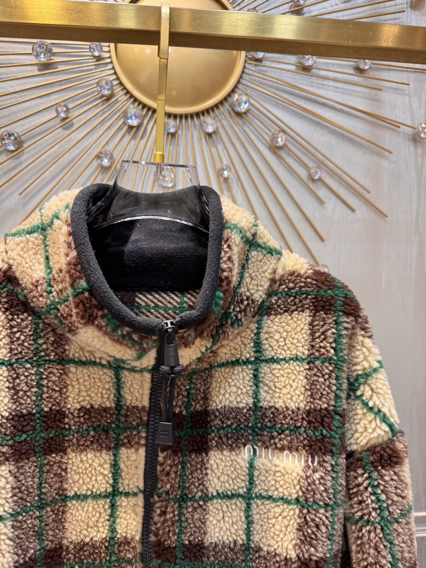 Miumiu 2025  Teddy Fleece Short Jacket Beige Mix Color Wool Polyester