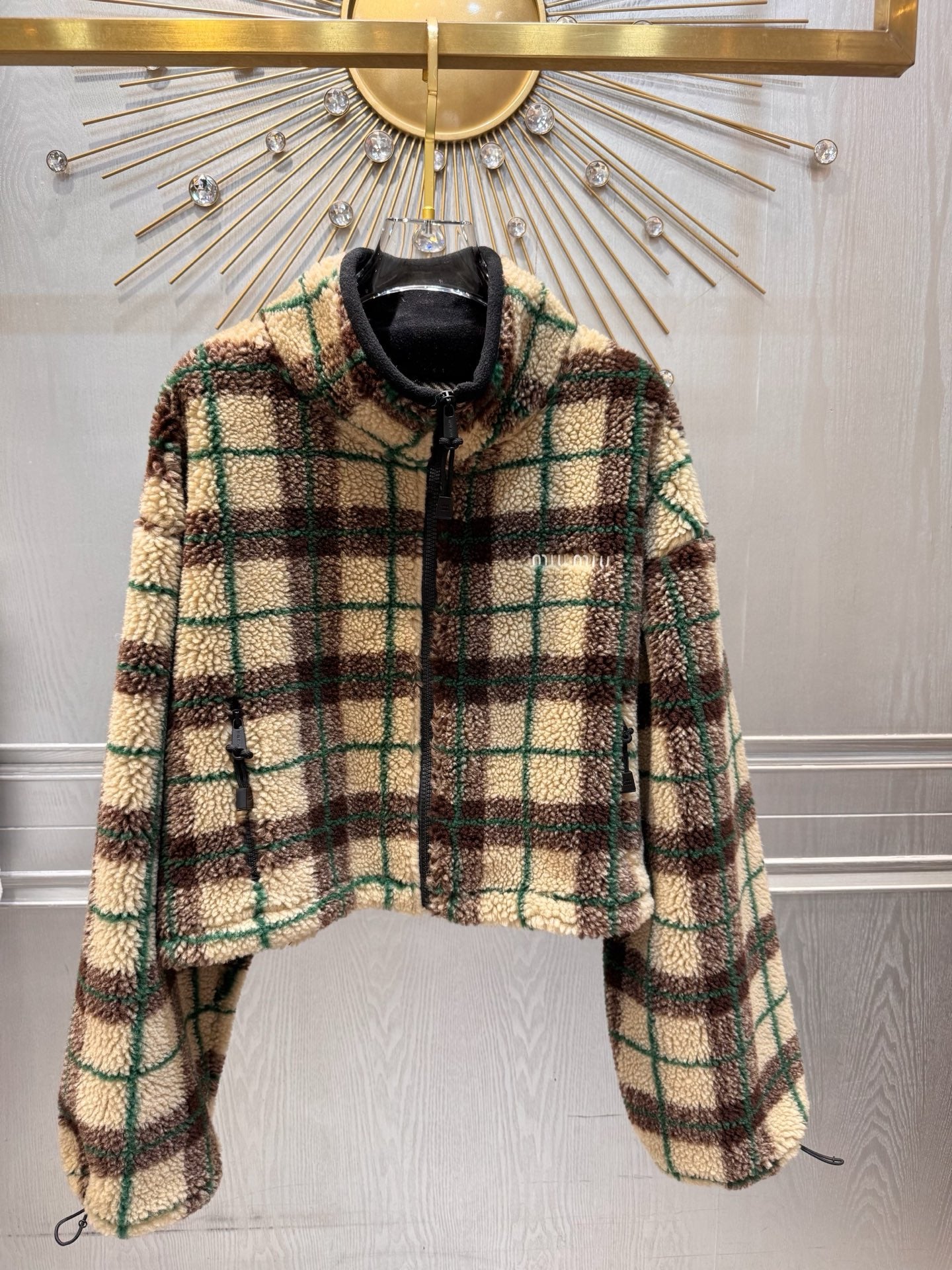 Miumiu 2025  Teddy Fleece Short Jacket Beige Mix Color Wool Polyester