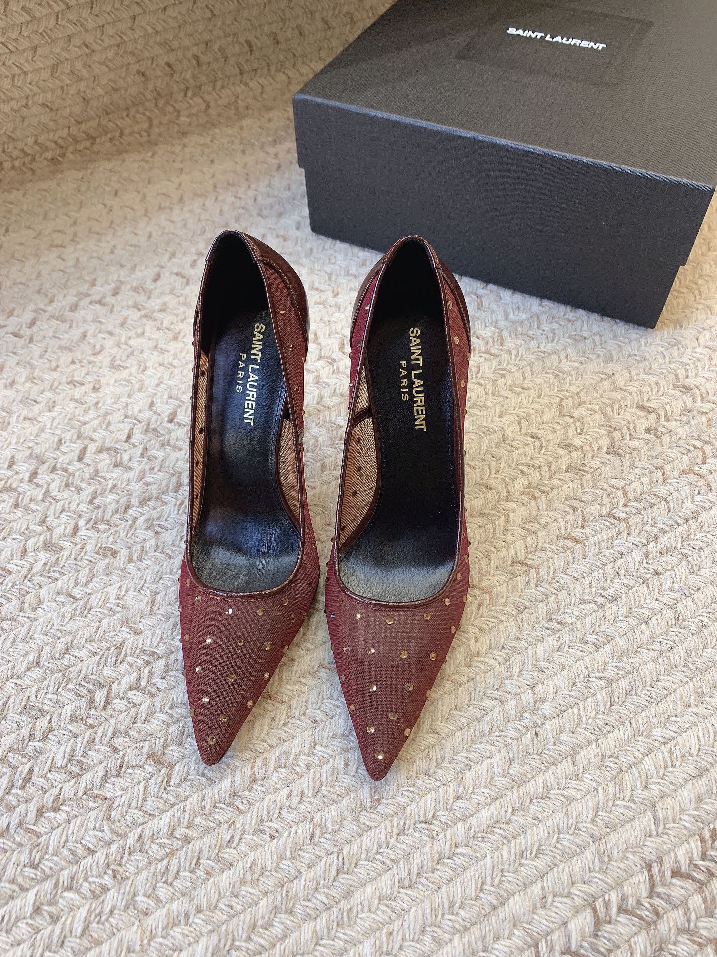 NORMA PUMPS IN CHESTNUT MESH ATTACHED CRYSTALS