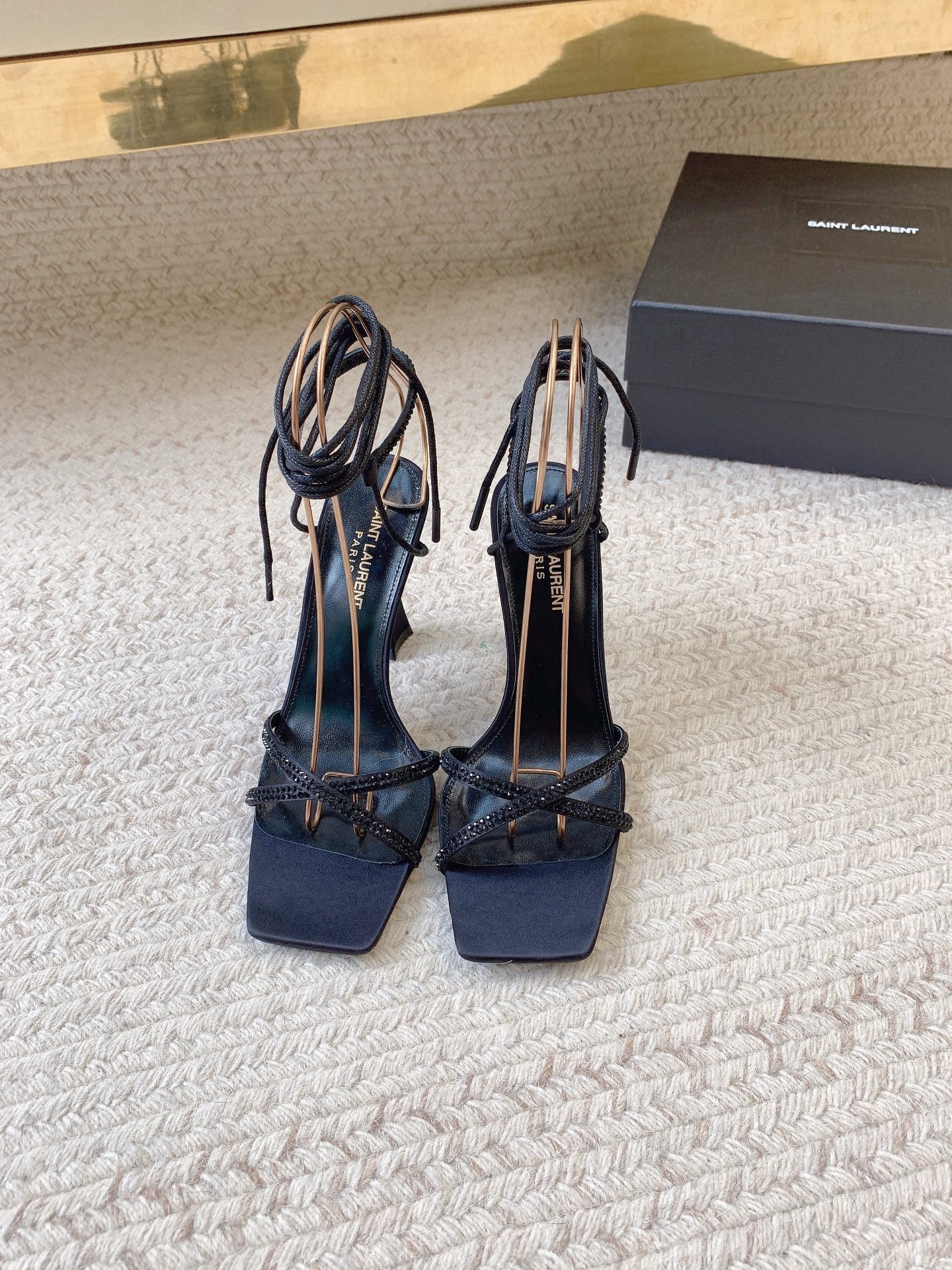 LIZA SANDALS IN BLACK SILK WITH CRYSTALS