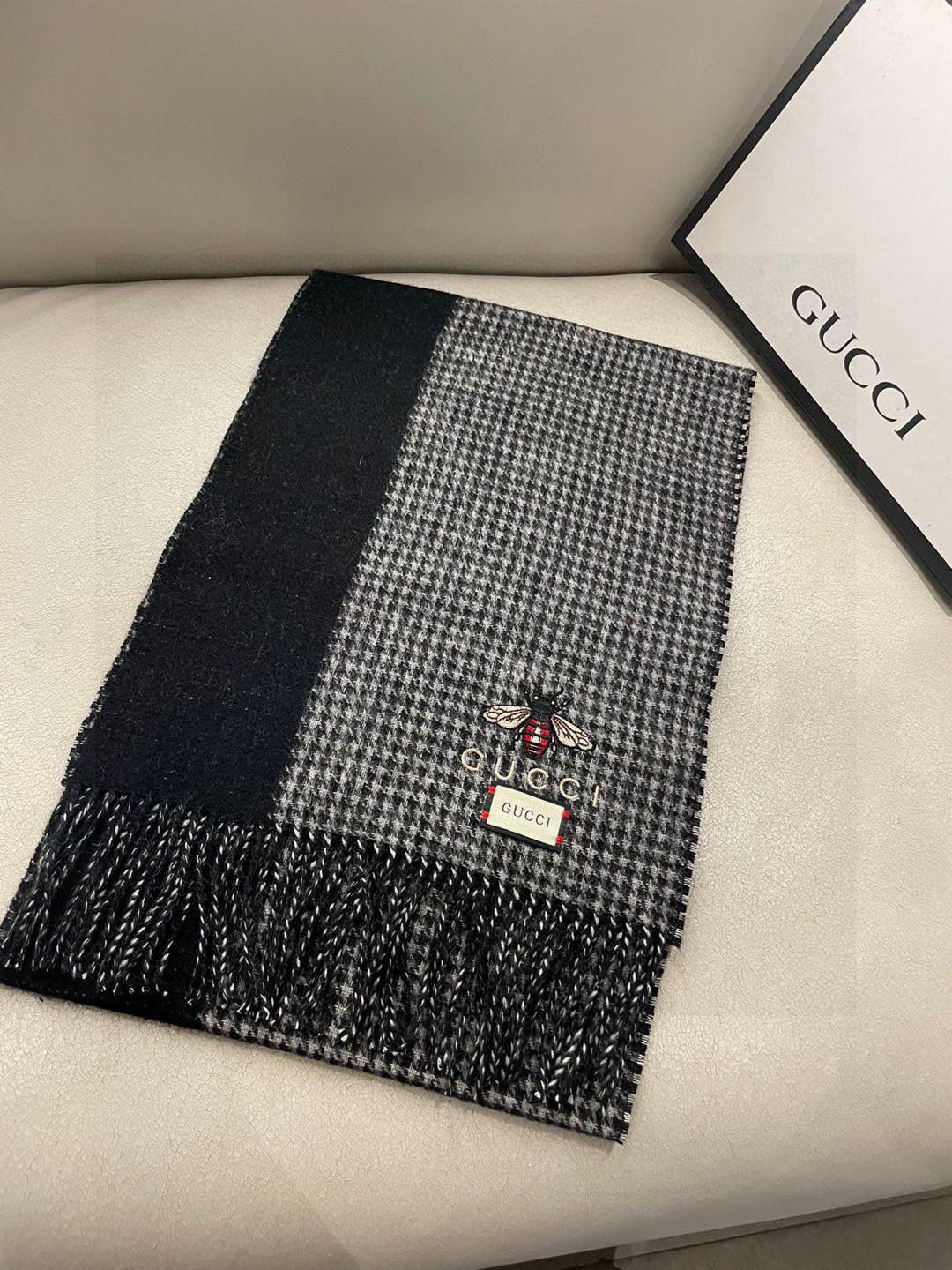 GG Double-Sided Scarf 180CM Black Cashmere 287525