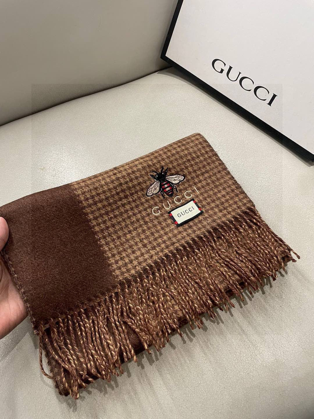 GG Double-Sided Scarf 180CM Brown Cashmere 287526