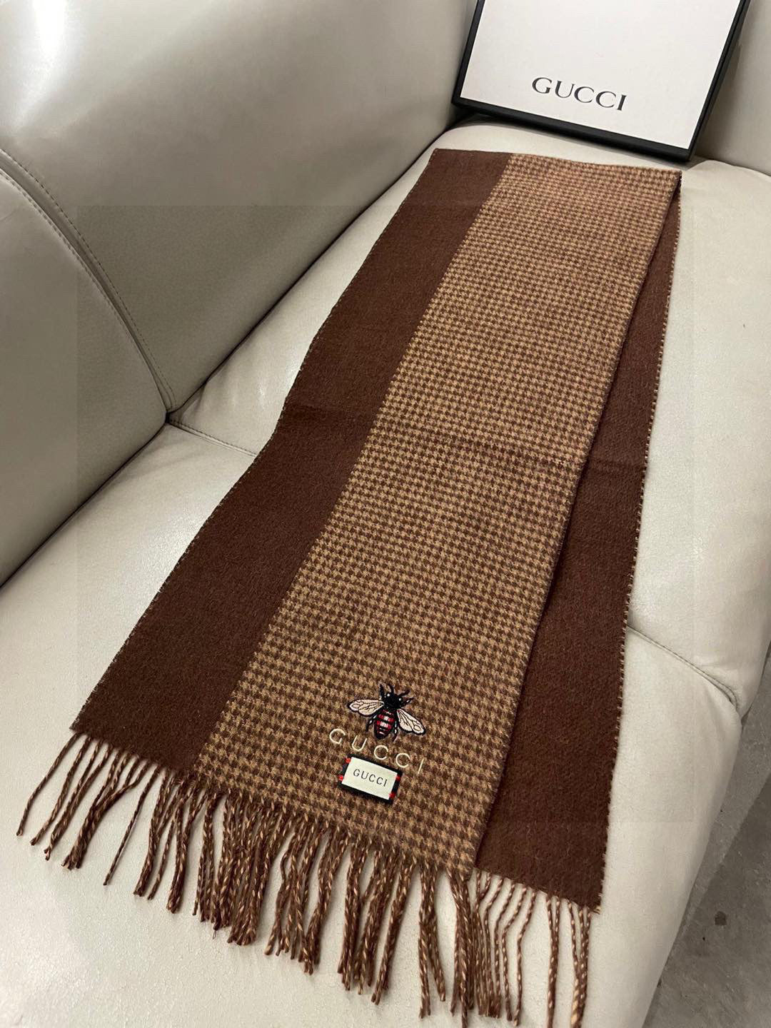 GG Double-Sided Scarf 180CM Brown Cashmere 287526