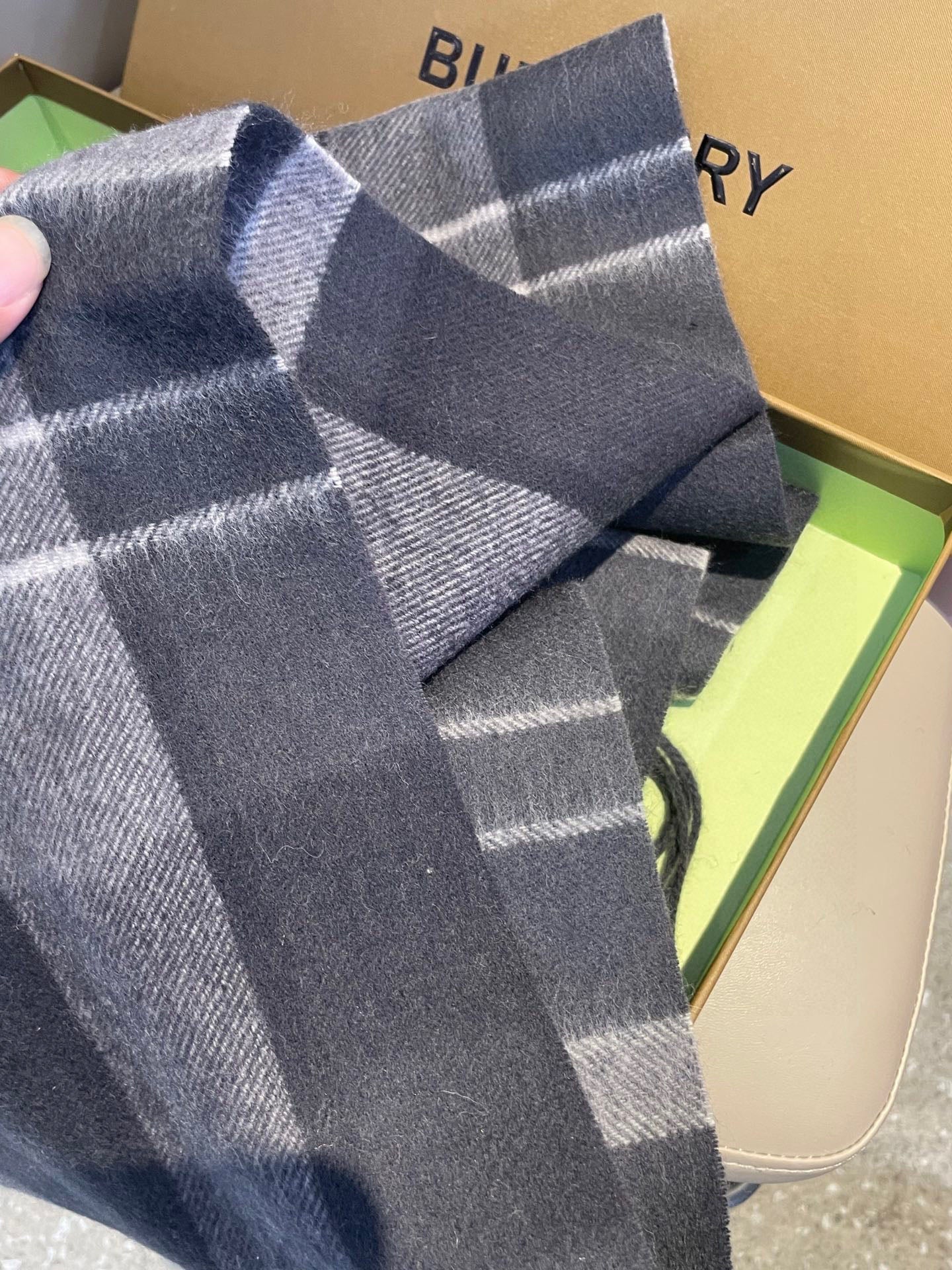 BBR Men's Scarf 200CM Dark Gray Blue Cashmere 293030