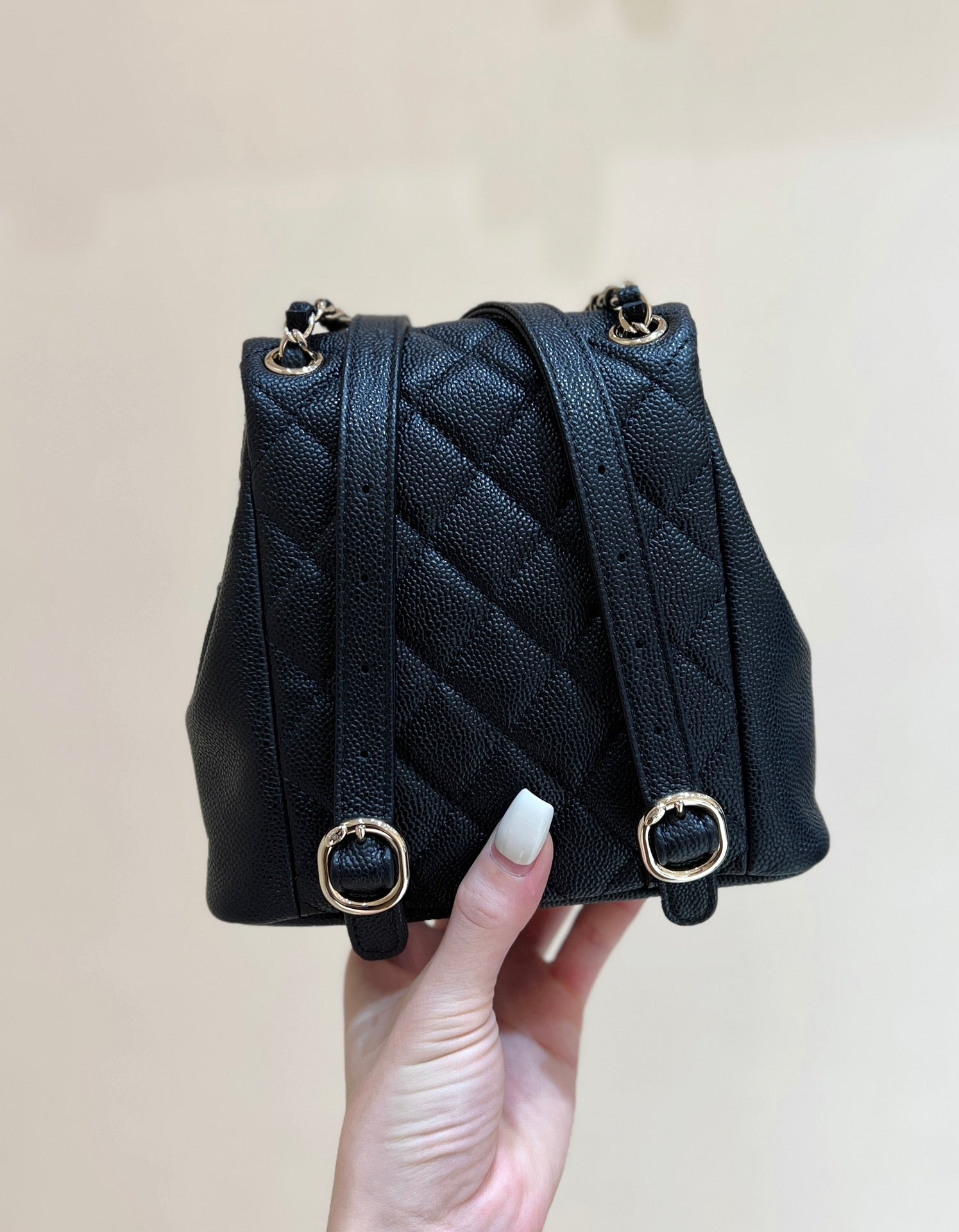 24a duma backpack black caviar leather light gold hardware