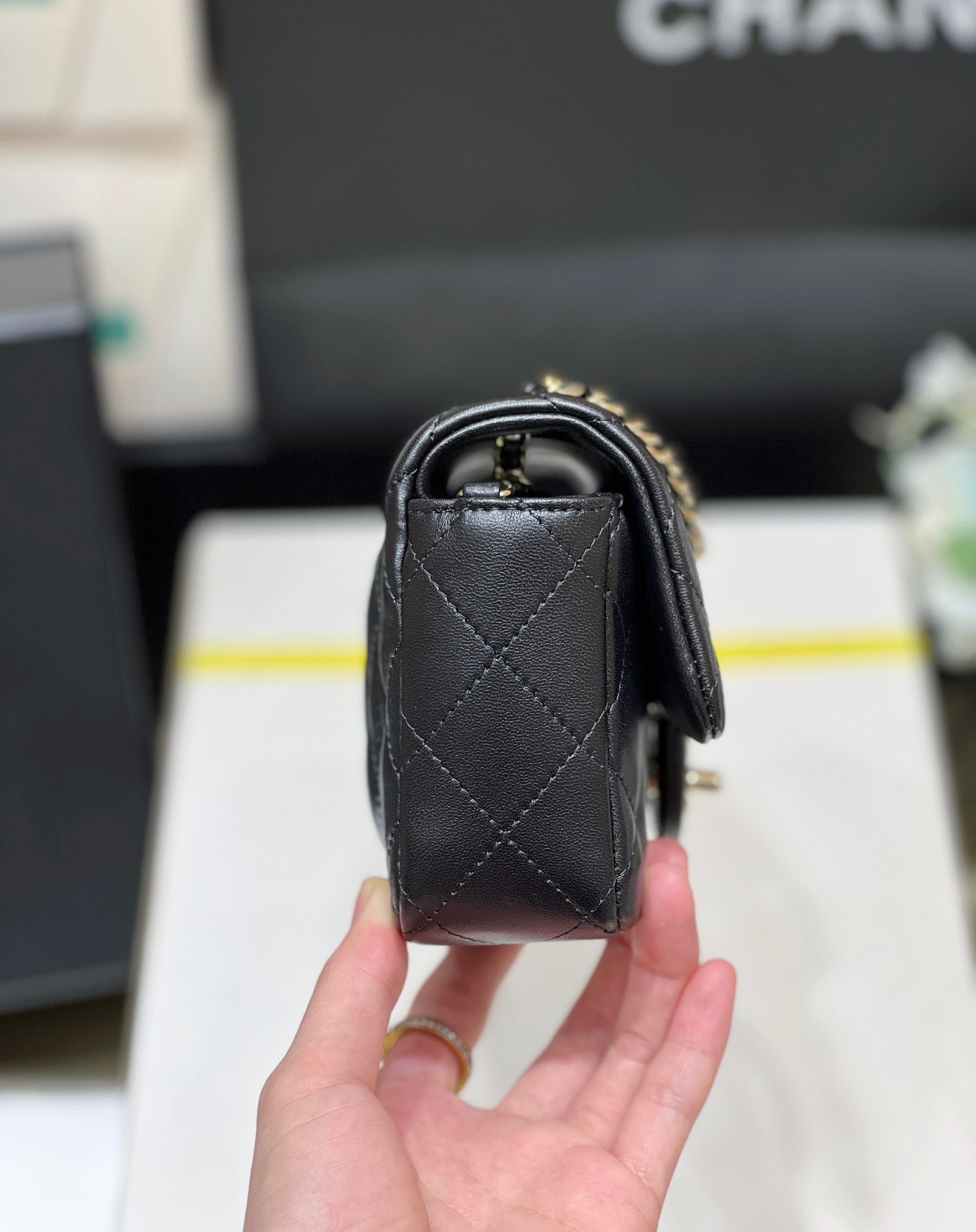 CC 24K Mini Flap Bag 18cm Black Lambskin Light Gold Hardware