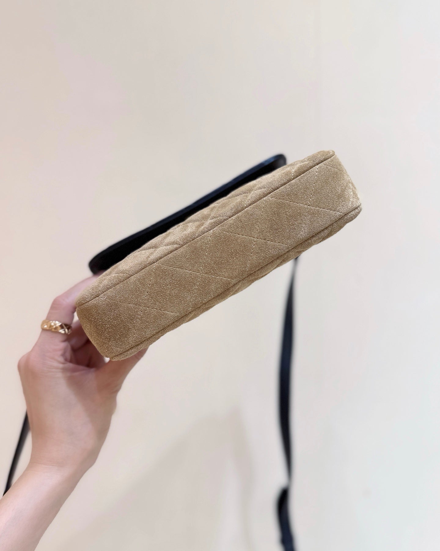 Chanel 2025 Block Flap Bag 20cm Black Beige Lambskin Suede 343043