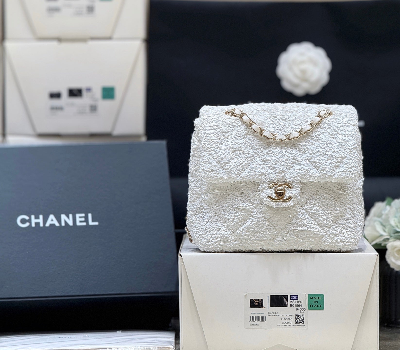 Chanel 2025 Backpack White Sequin Lambskin 346043