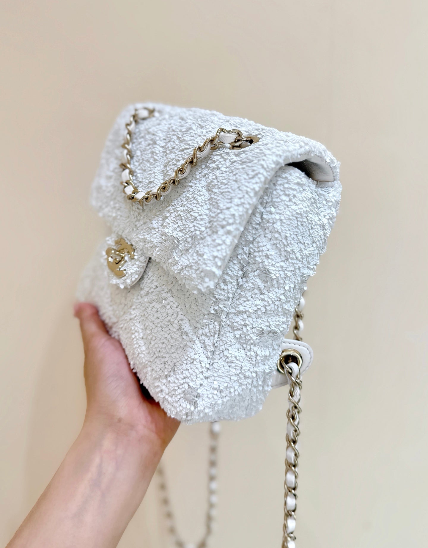 Chanel 2025 Backpack White Sequin Lambskin 346043
