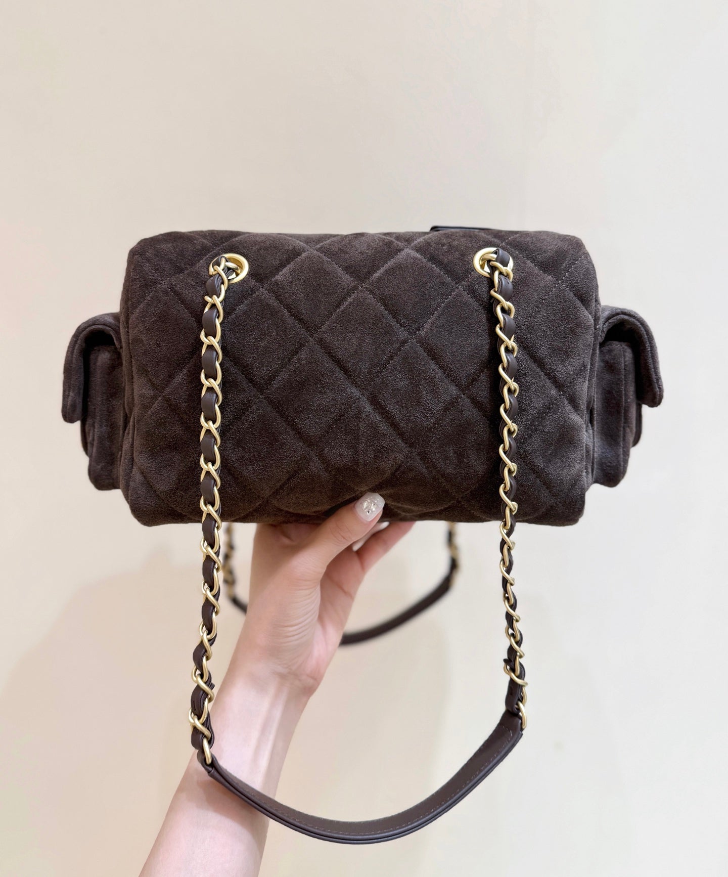 Chanel 2025 Bowling Bag 24cm Dark Brown Suede 345137