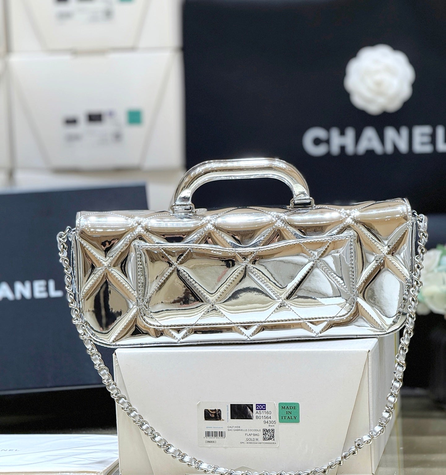Chanel 2025 Bag 30cm Silver Shine Calfskin 345970