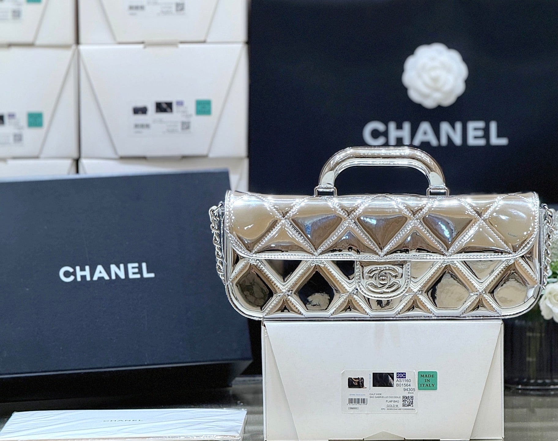Chanel 2025 Bag 30cm Silver Shine Calfskin 345970