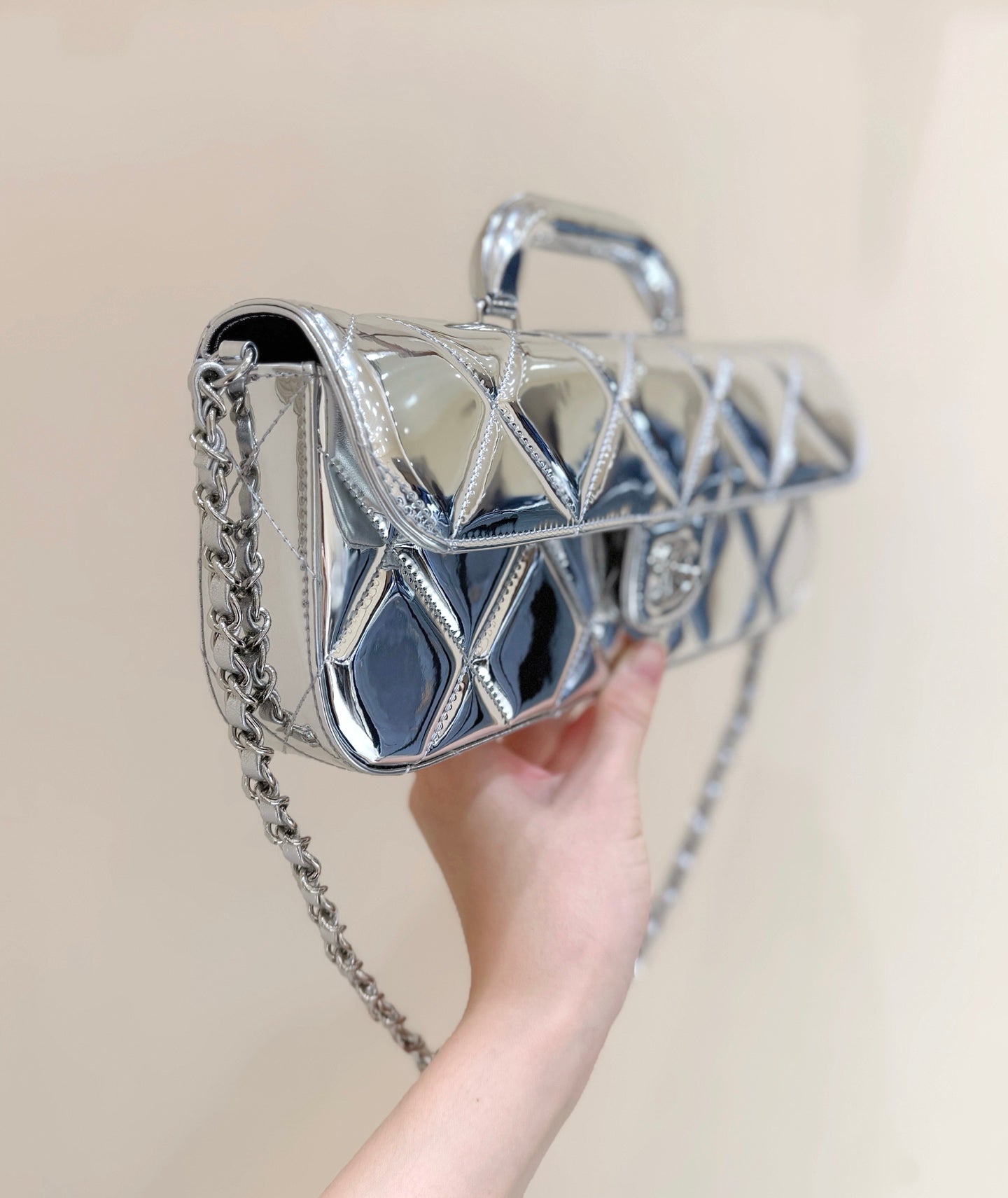 Chanel 2025 Bag 30cm Silver Shine Calfskin 345970