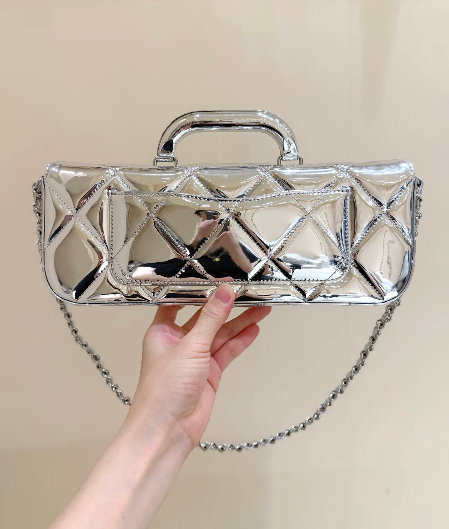 Chanel 2025 Bag 30cm Silver Shine Calfskin 345970