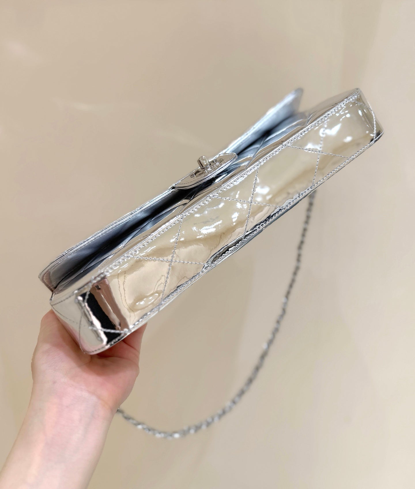 Chanel 2025 Bag 30cm Silver Shine Calfskin 345970