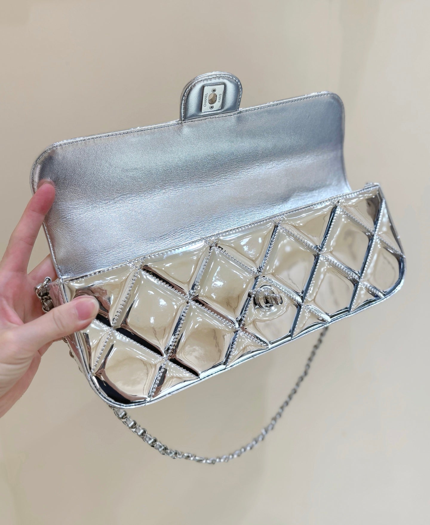 Chanel 2025 Bag 30cm Silver Shine Calfskin 345970