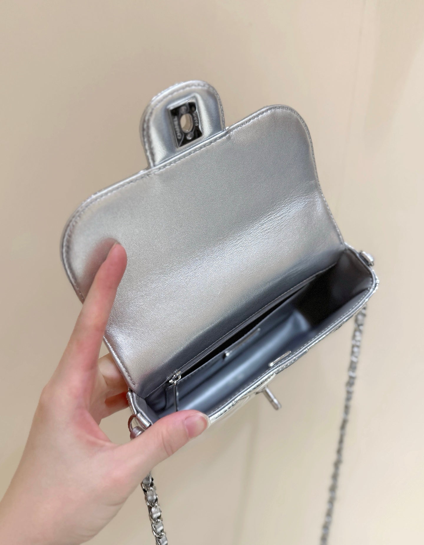 Chanel 2025 Bag Silver Shine Calfskin 345983