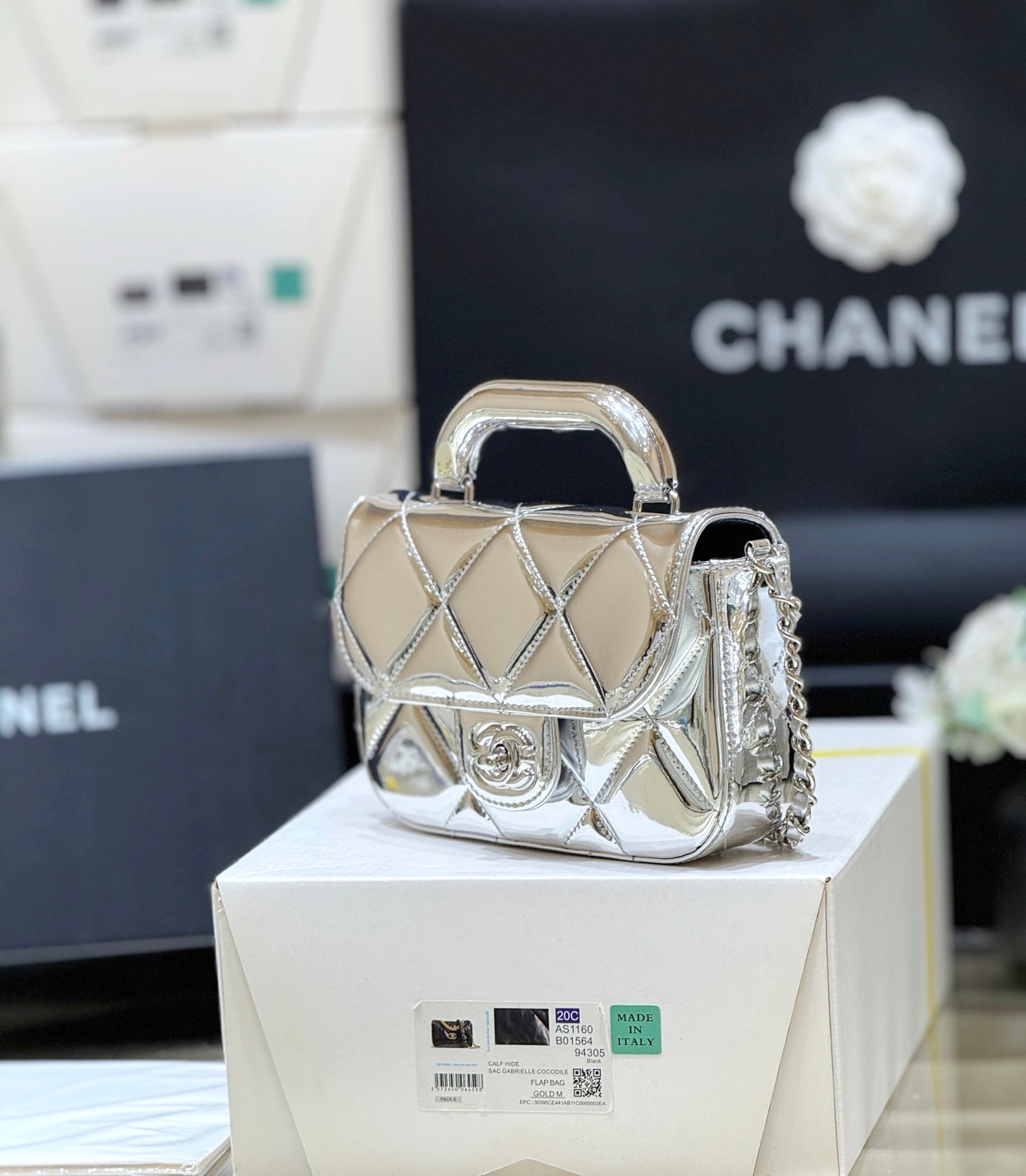 Chanel 2025 Bag Silver Shine Calfskin 345983