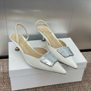 CD Slingback 65mm Glossy White Cowhide