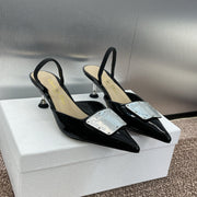 CD Slingback 65mm Glossy Black Cowhide