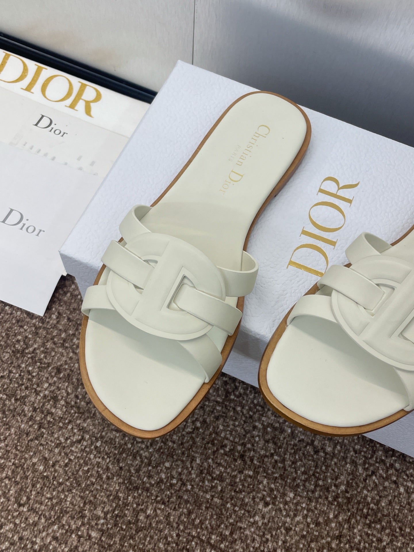 Dior 25 D-Club Slide Sandal White Calfskin 330322