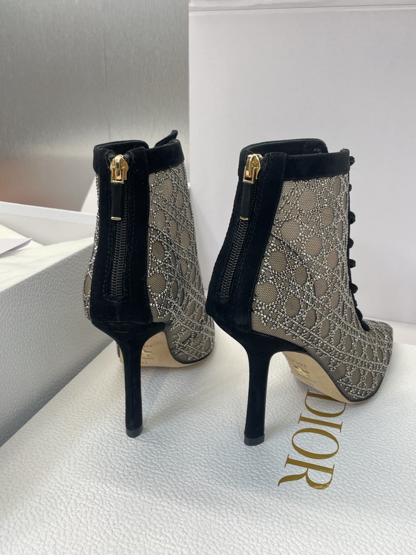 Dior 2025 Capture Heeled Ankle Boot Black Beige Mesh Sheepskin 508531