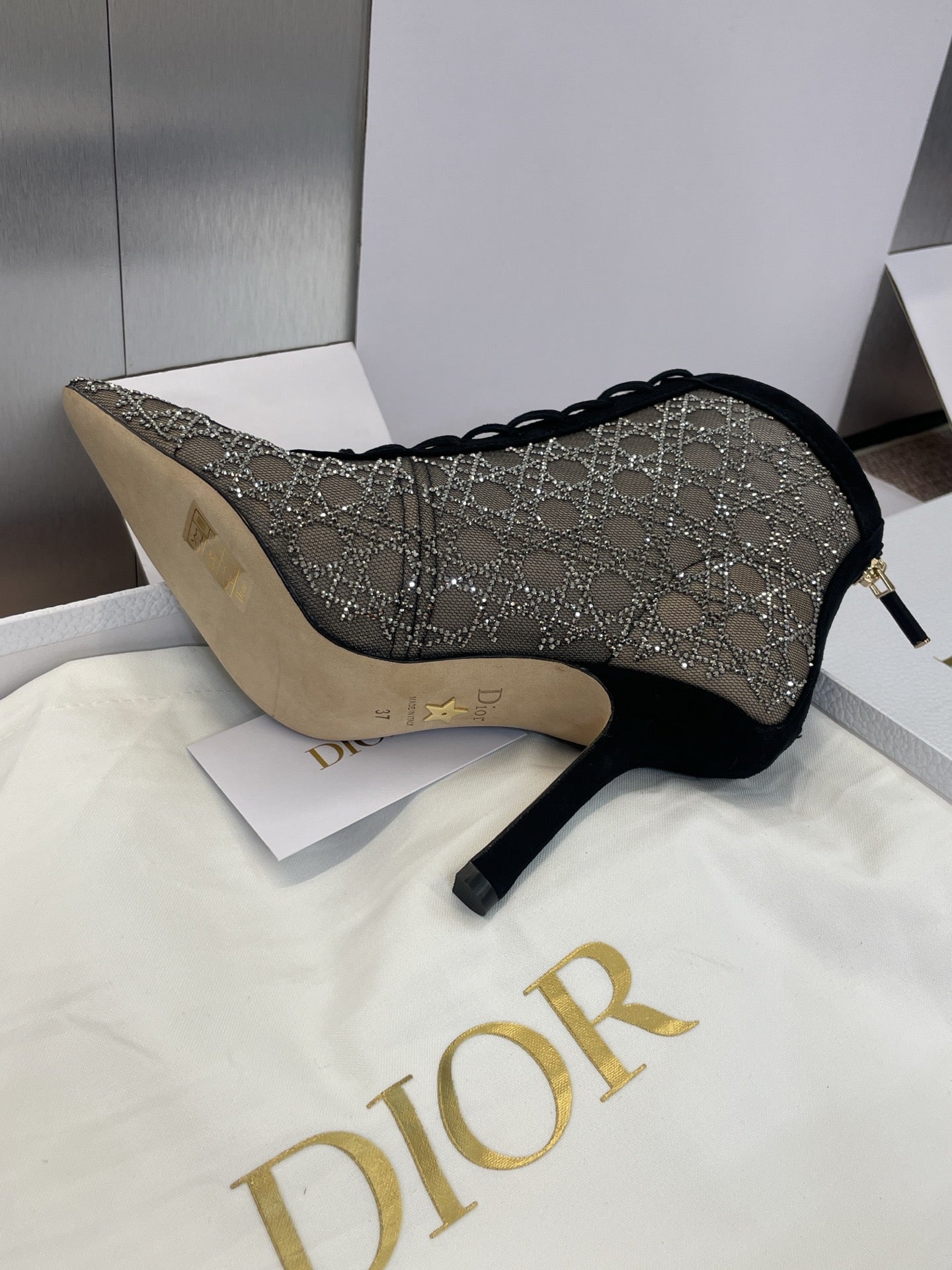 Dior 2025 Capture Heeled Ankle Boot Black Beige Mesh Sheepskin 508531