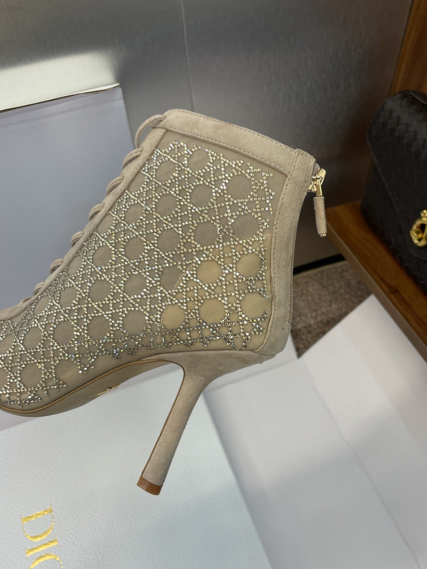 Dior 2025 Capture Heeled Ankle Boot Beige Mesh Sheepskin 508532