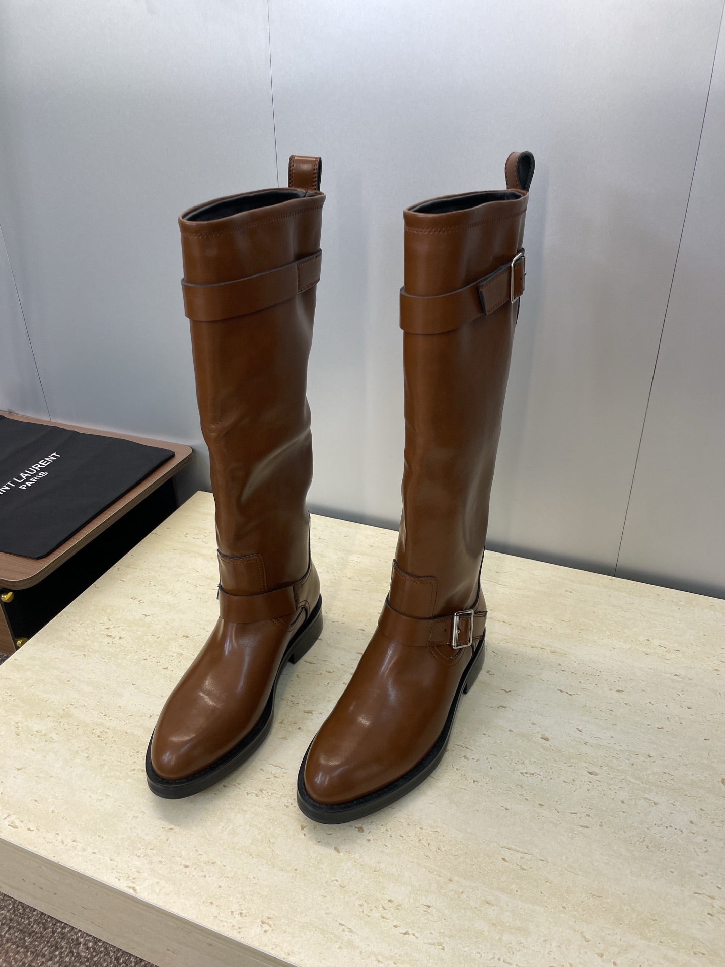 YSL 2025 Knee-High Boot Brown Calfskin 574006