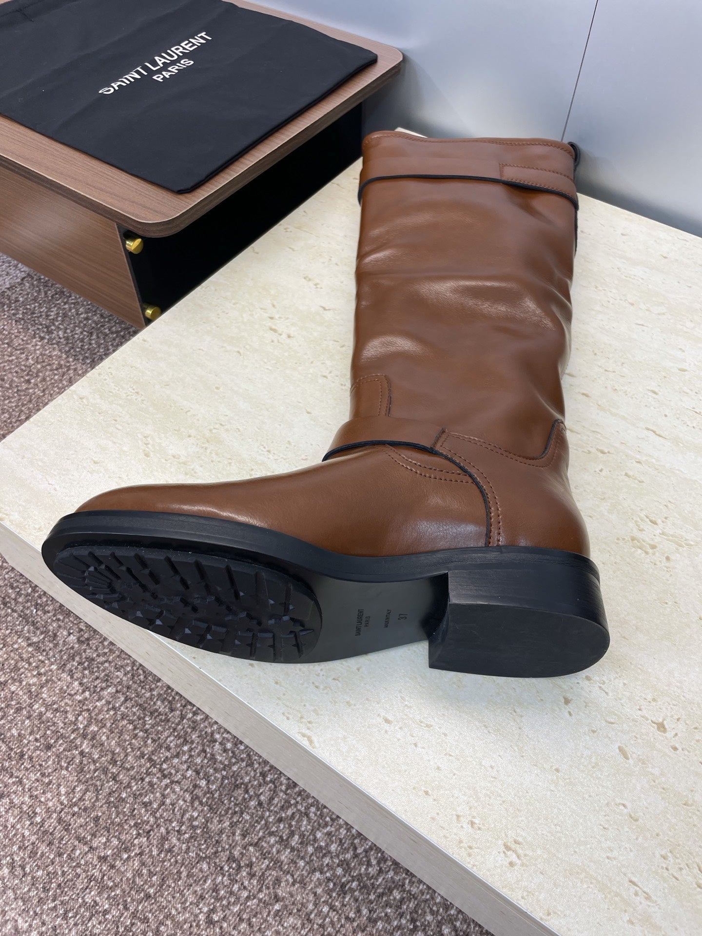 YSL 2025 Knee-High Boot Brown Calfskin 574006