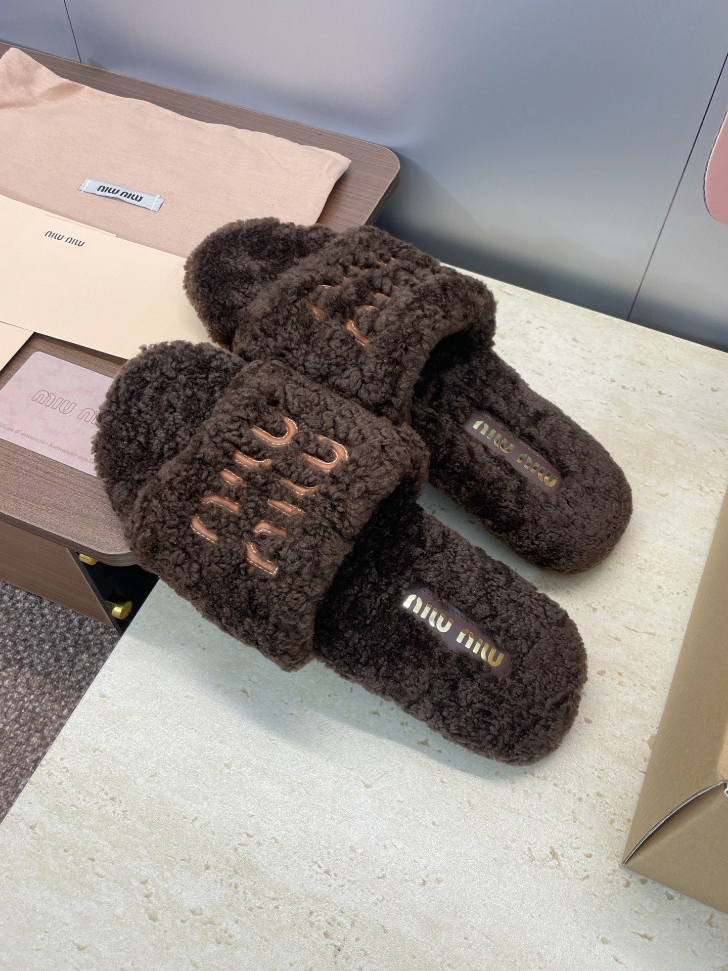 Miumiu 25 Slipper Dark Brown Wool 551699