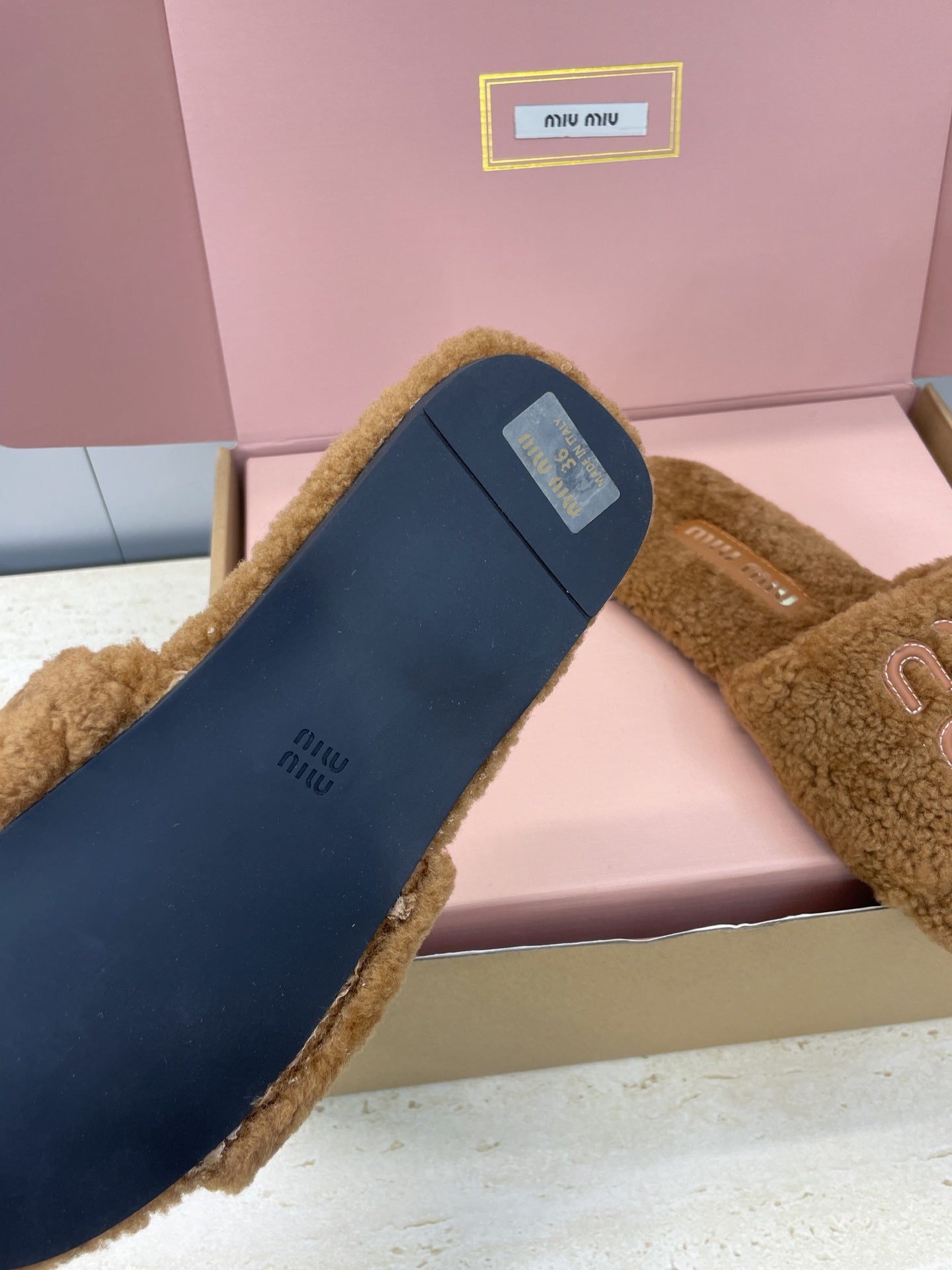 Miumiu 25 Slipper Brown Wool 551703