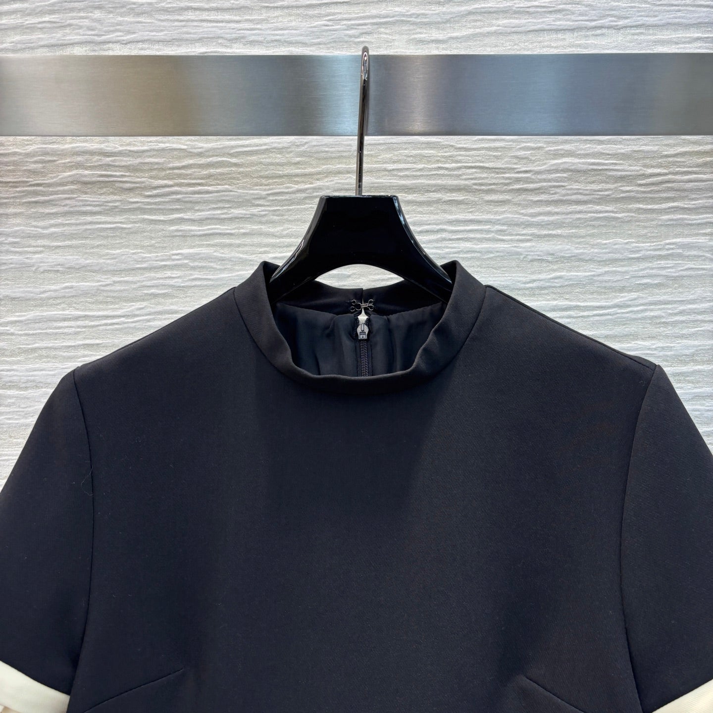 Prada 25 Patchwork Short-sleeved Dress Black mix Beige Cotton