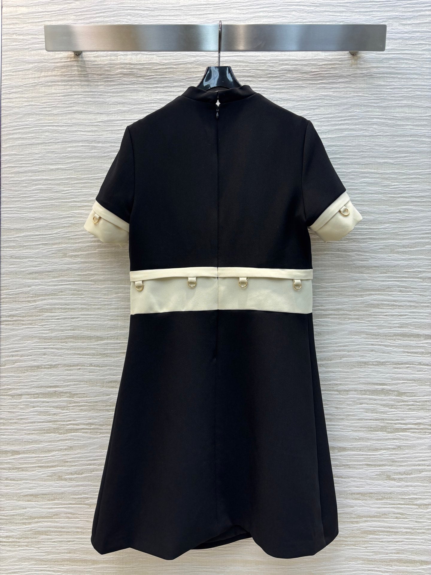 Prada 25 Patchwork Short-sleeved Dress Black mix Beige Cotton