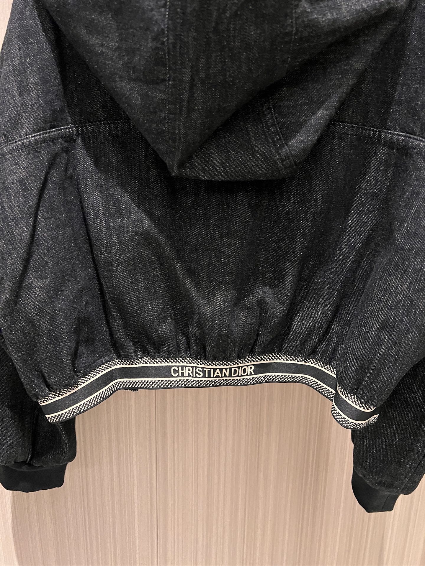 CD Hooded Waistband Denim Jacket Black mix Gray Cotton