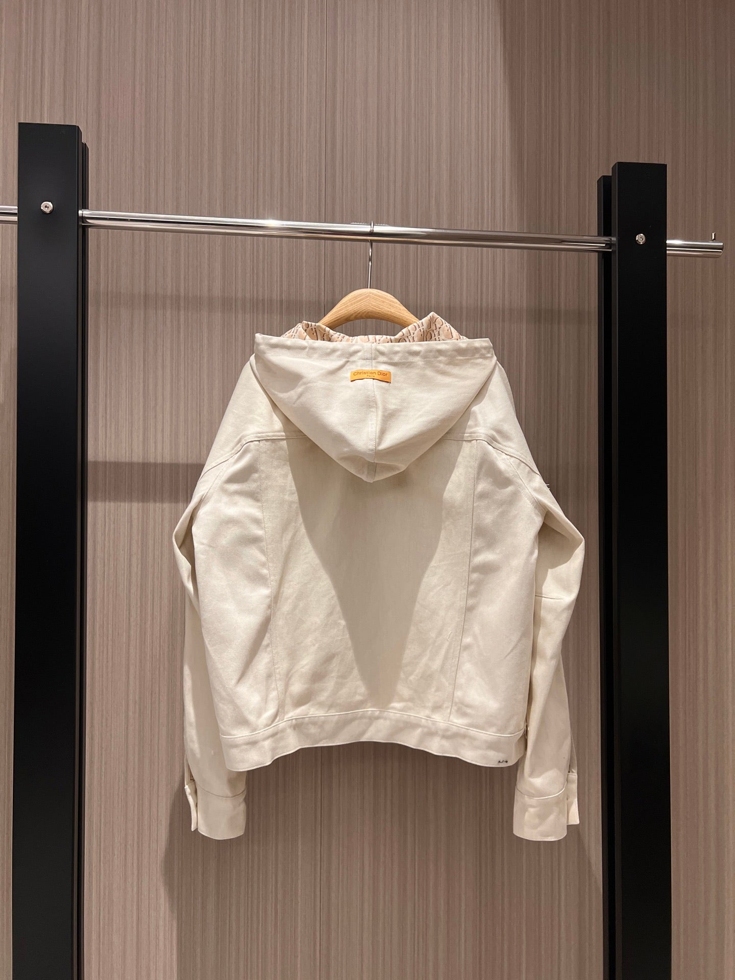 CD Hooded Denim Jacket With Monogram Lining White Beige Cotton