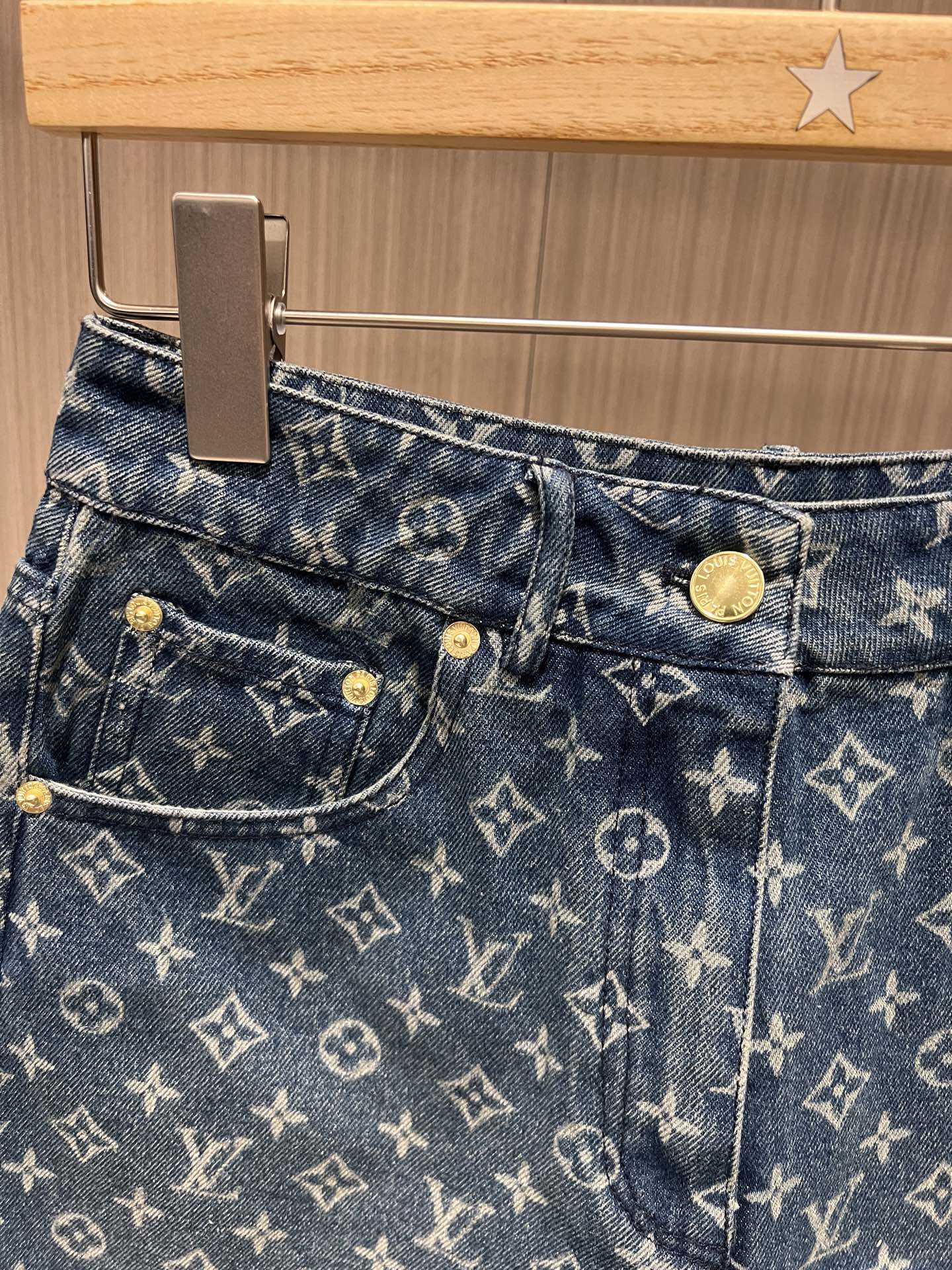 LV  Flower Jacquard Denim Shorts Black Blue Cotton