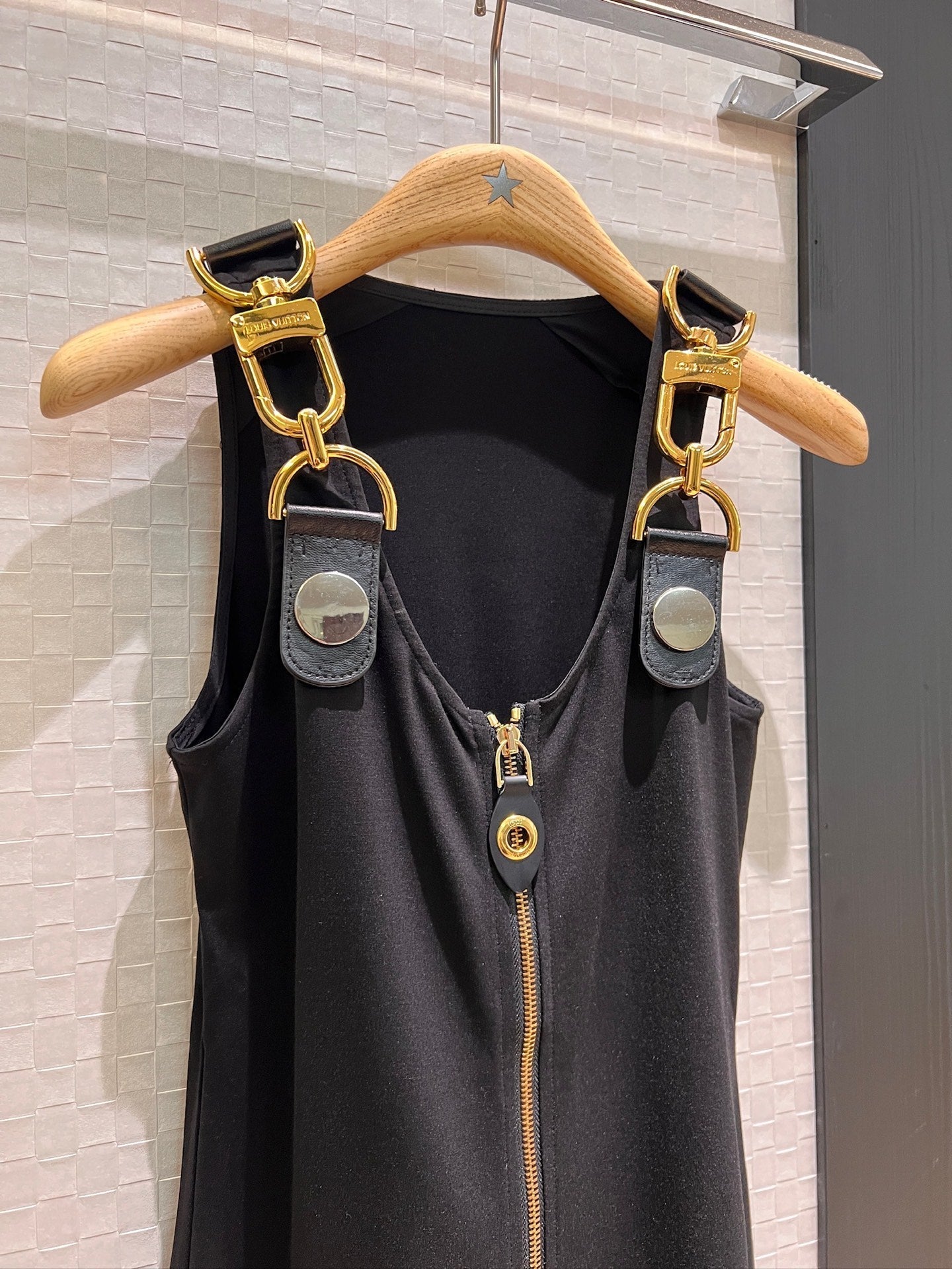 LV Double-Head Zipper Design Slits Dress Black Cotton