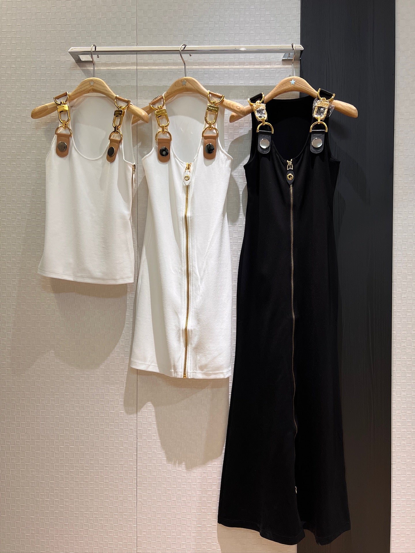 LV Double-Head Zipper Design Slits Dress Black Cotton