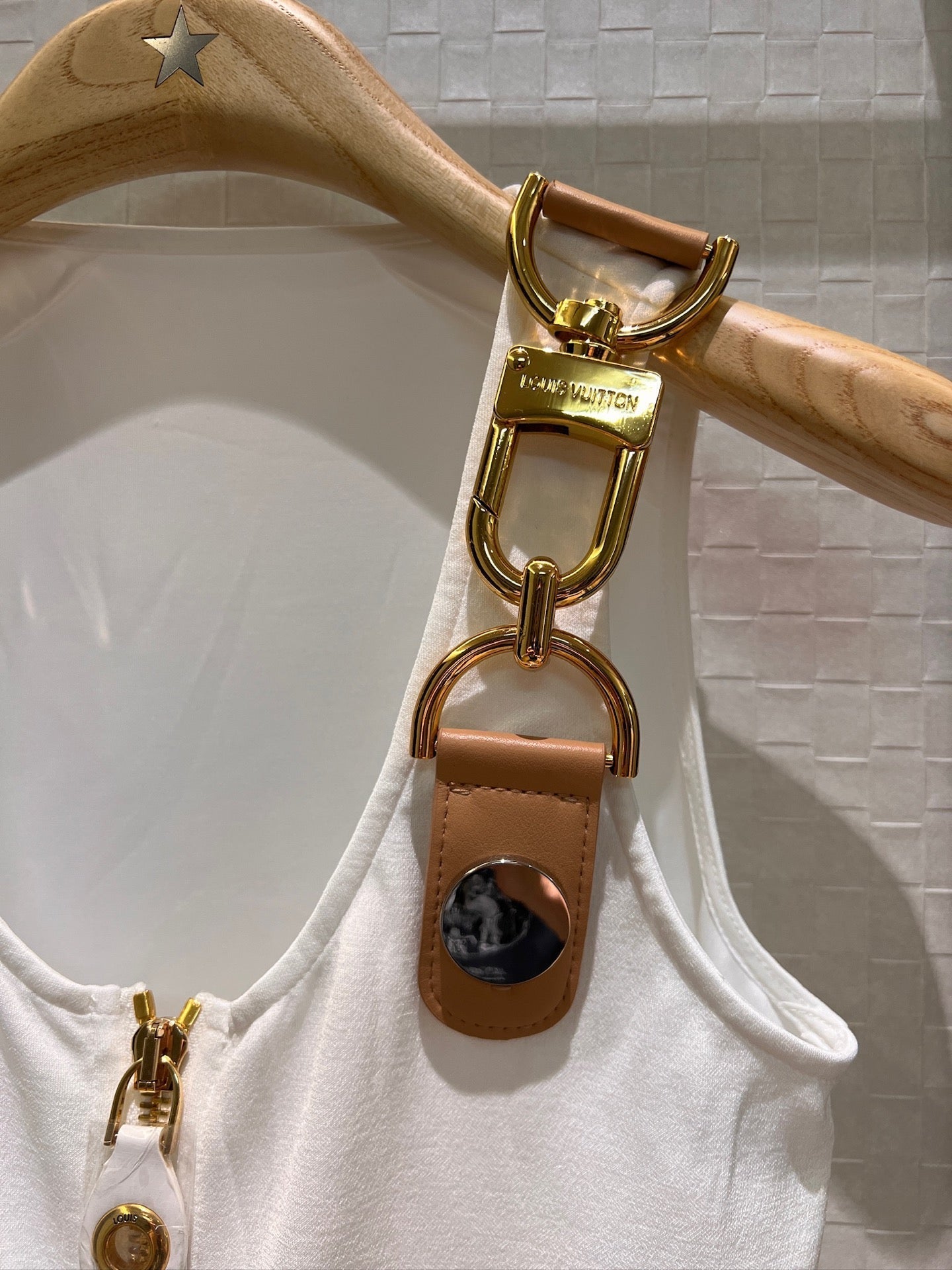 LV Double-Head Zipper Design Slits Dress White Cotton