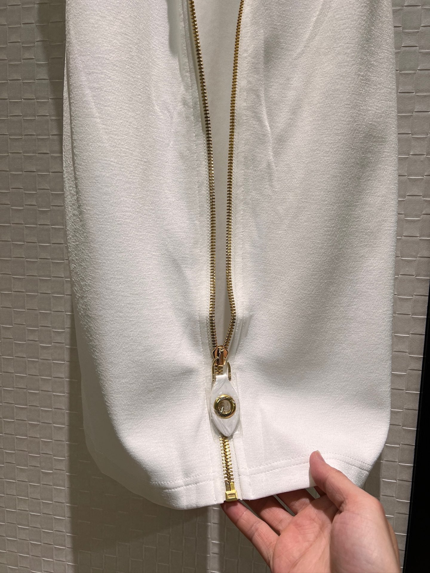 LV Double-Head Zipper Design Slits Dress White Cotton