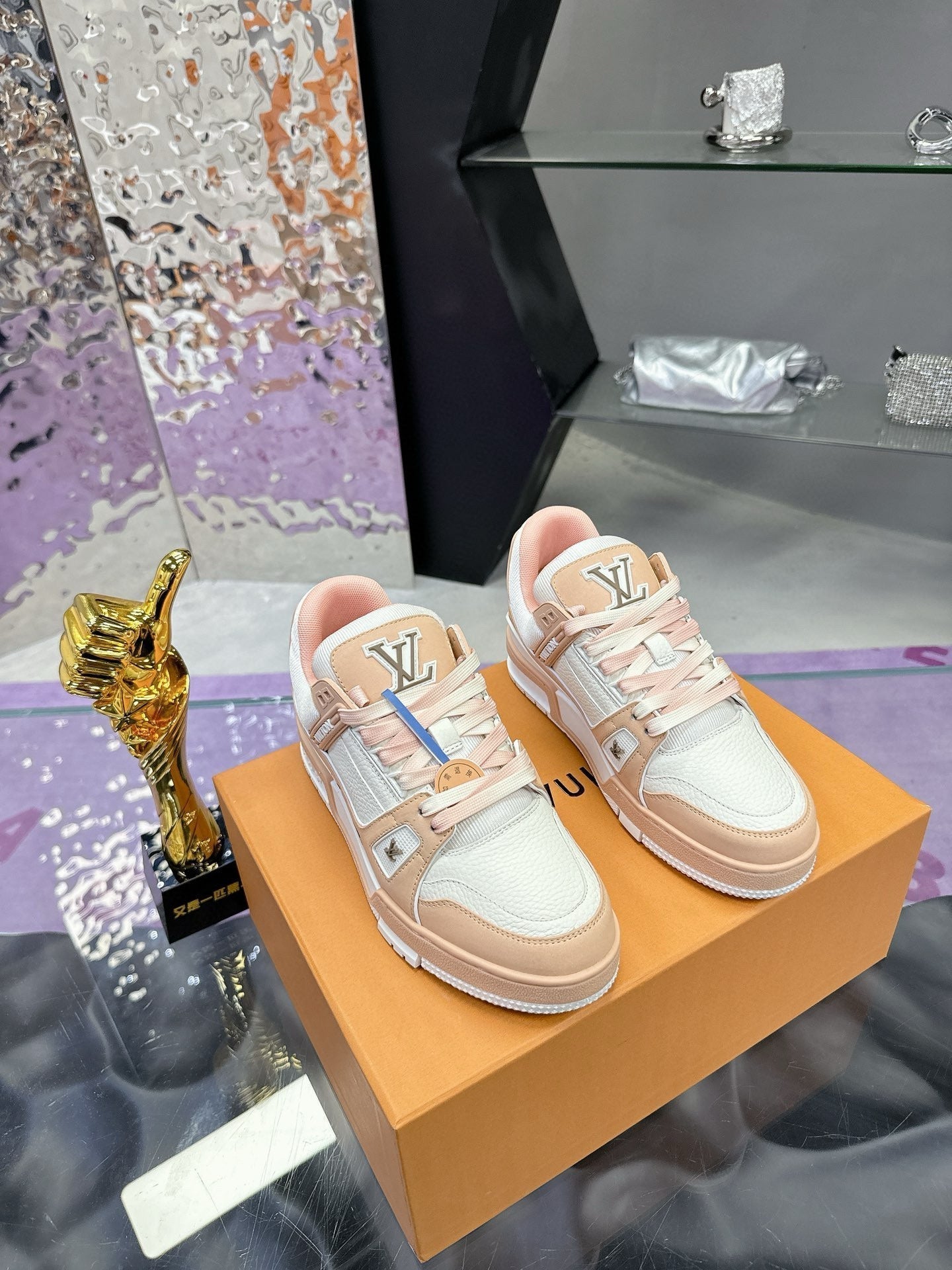 LV Trainer Sneaker Beige Pink Cowhide