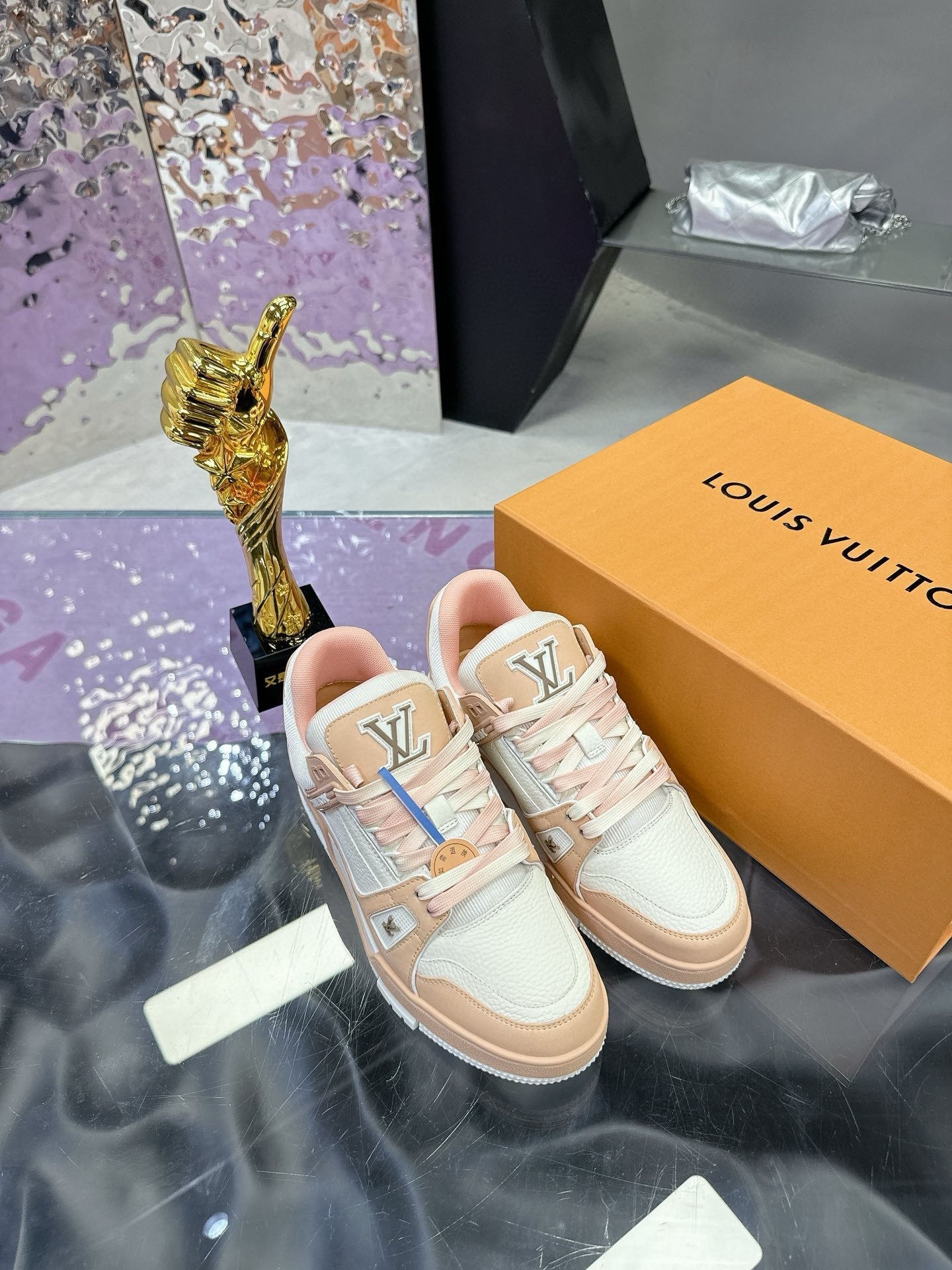 LV Trainer Sneaker Beige Pink Cowhide